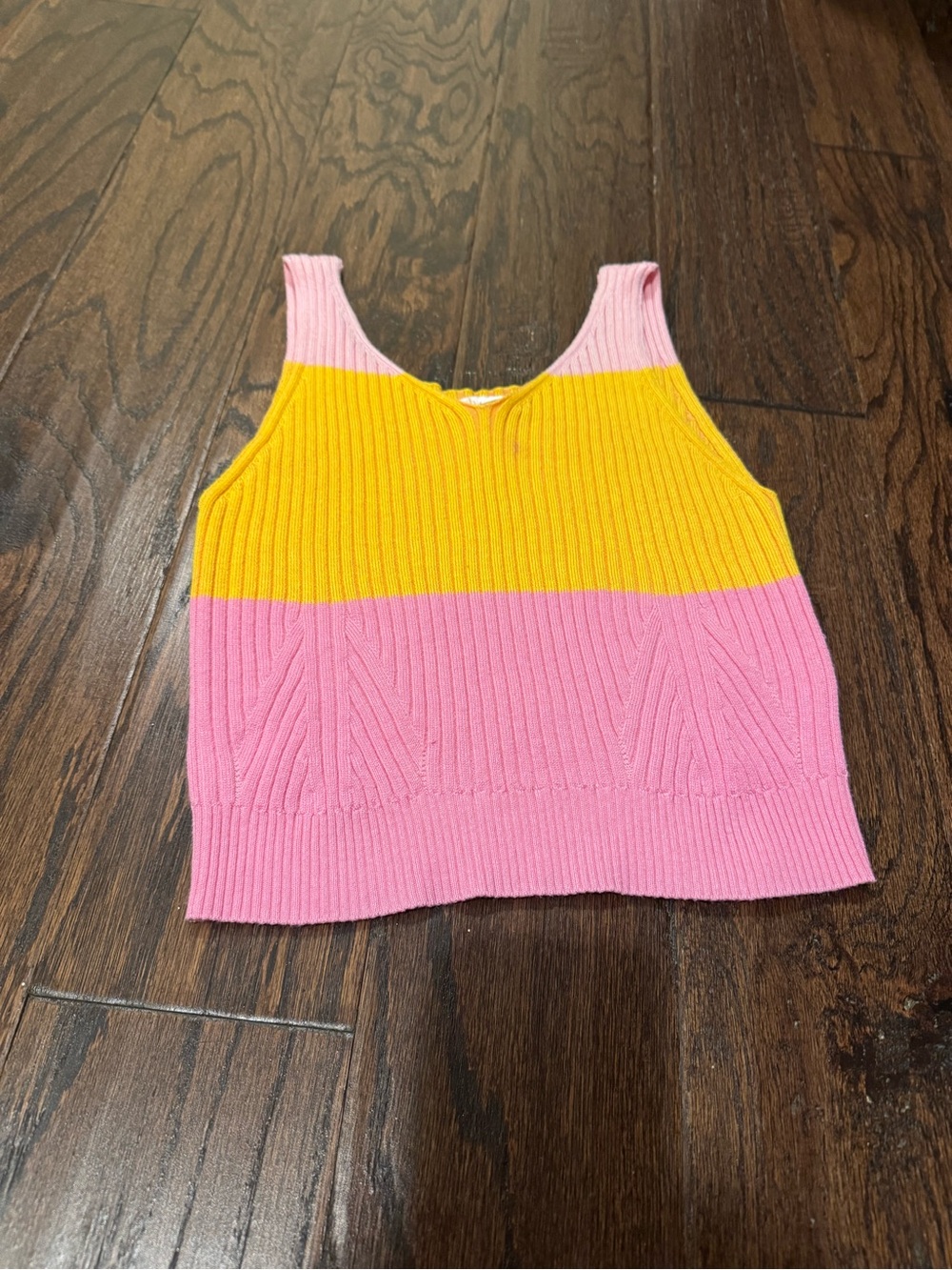 GB girls Pink and Yellow Colorblock Ribbed Knit Tank